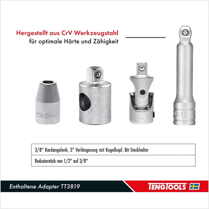 Teng Tools 3/8" Socket Set 6 pt TT1 19 Pieces Teng Tools - Town Tools 