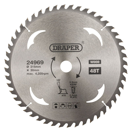 Draper TCT Circular Saw Blade for Wood, 315 x 30mm, 48T 24969 Draper - Town Tools 