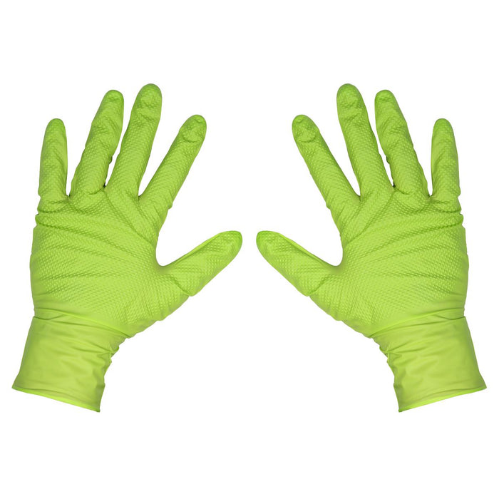 Diamond Grip Extra-Thick Nitrile Powder-Free Gloves Hi-Vis Green XL Pack of 50 Sealey - Town Tools 