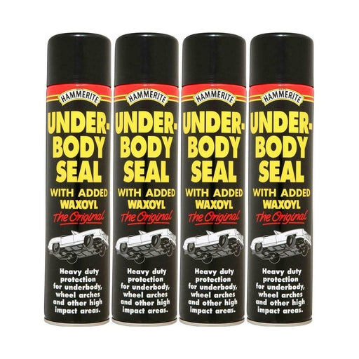 4 x Hammerite Underbody Seal With Waxoyl 600ml Black Underseal Aerosol Vehicle Hammerite - Town Tools 