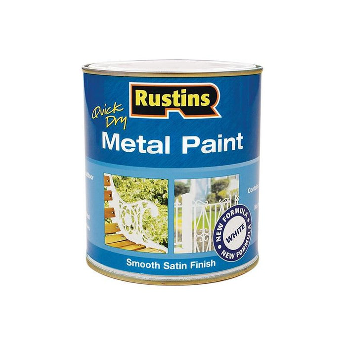 Rustins Quick Dry Metal Paint Smooth Satin White 1 Litre Rustins - Town Tools