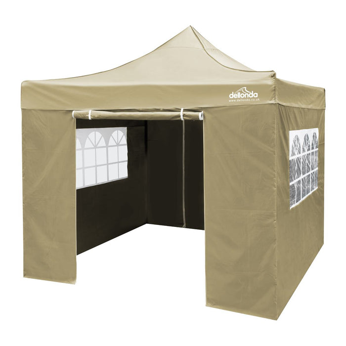 Dellonda 2x2m Pop-Up Gazebo & Side Walls  Carry Bag Rope Stakes & Weight Beige