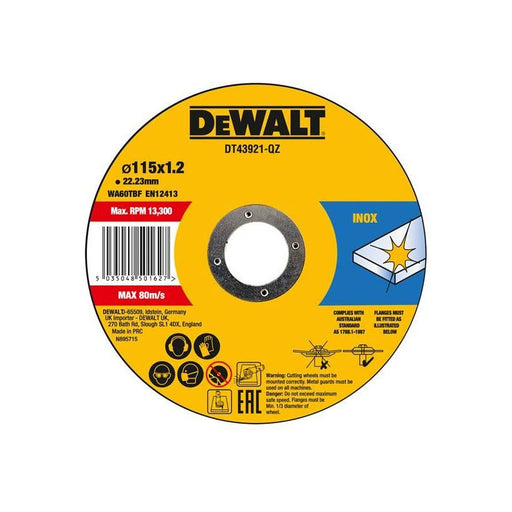 Dewalt Power Tools DT43921 Metal Cut Off Disc 115 x 1.2 x 22.23mm (Pack 10) DeWALT Power Tools - Town Tools