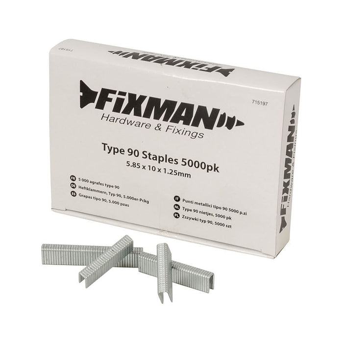 Fixman Type 90 Staples 5000pk 5.80 x 10 x 1.25mm Fixman - Town Tools 