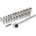 24pc 1/4'' Socket Wrench Kit Set with Ratchet Bit Mertic SAE Handle DIY Steel Town Tools - Town Tools