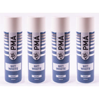 4 x PMA Aerosol Spray Paint Matt White Acrylic High Coverage 500ml