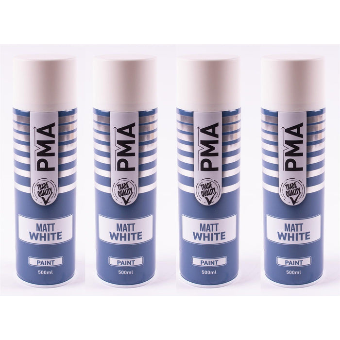 4 x PMA Aerosol Spray Paint Matt White Acrylic High Coverage 500ml PMA - Town Tools 