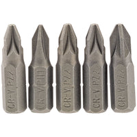 Draper PZ Type Insert Bit, 1/4" Hex, 25mm Long, No.2 (Pack of 5) 64015