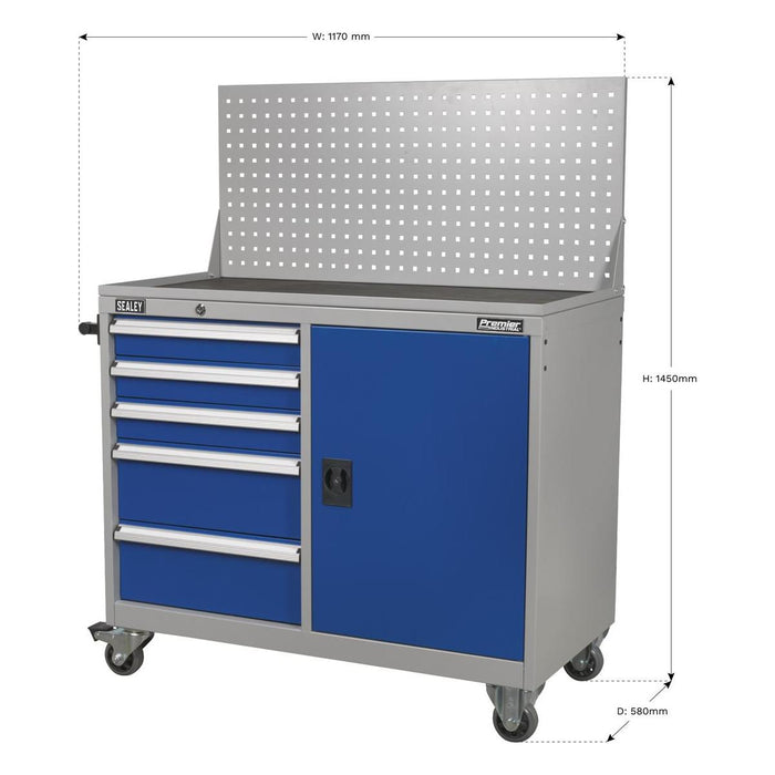 Sealey Industrial Mobile Workstation 5 Drawer & 1 Shelf Locker API1103A Sealey - Town Tools 