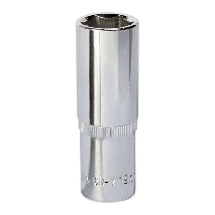 Sealey WallDrive Socket 19mm Deep 1/2"Sq Drive Fully Polished SP1219D Sealey - Town Tools 