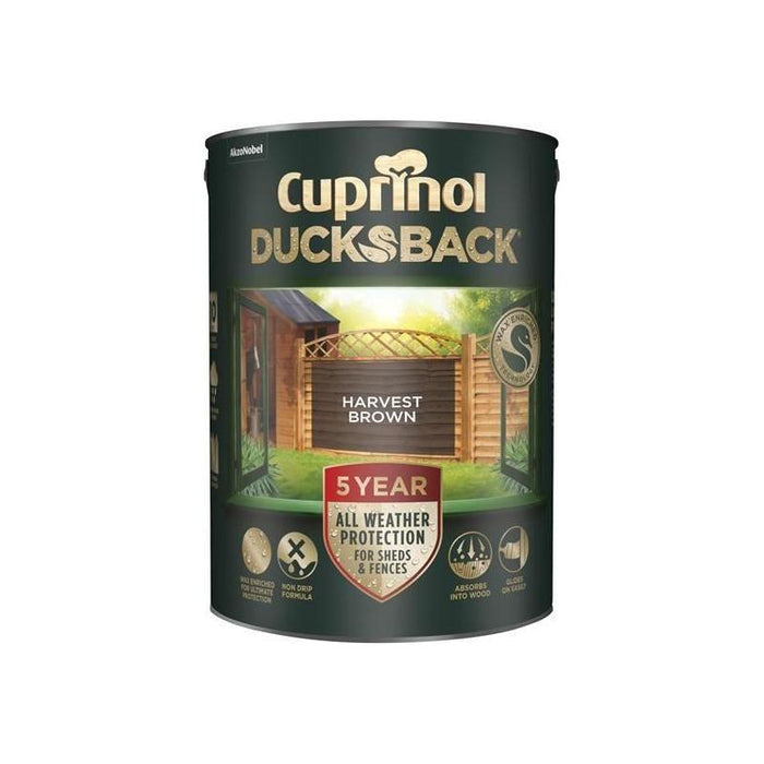Cuprinol Ducksback 5 Year Waterproof for Sheds & Fences Harvest Brown 5 litre Cuprinol - Town Tools