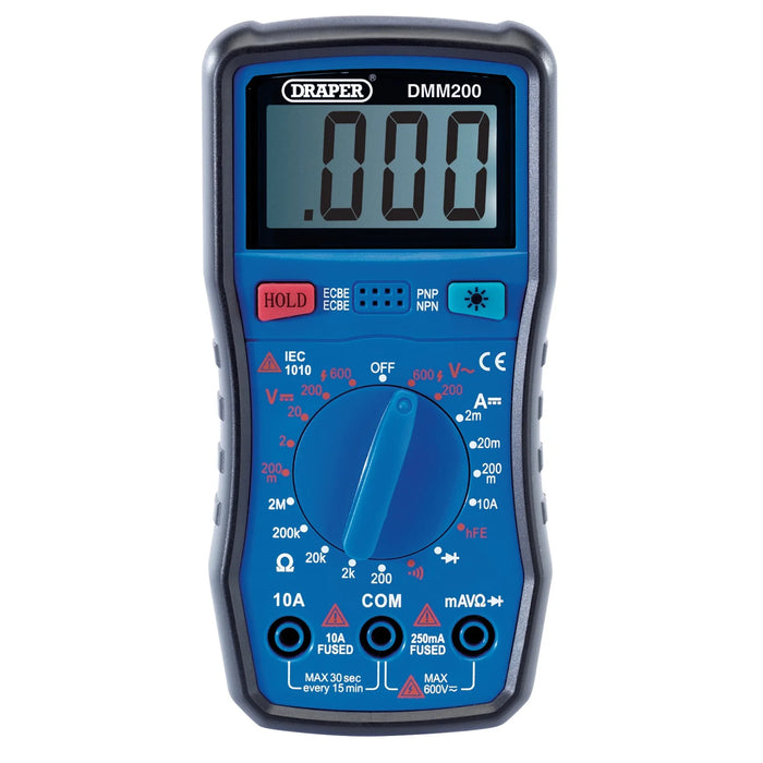 Draper 200 Series Manual Ranging Digital Multimeter, 600V, AC/DC - DMM200