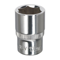 Sealey WallDrive Socket 12mm 1/4"Sq Drive Fully Polished SP1412