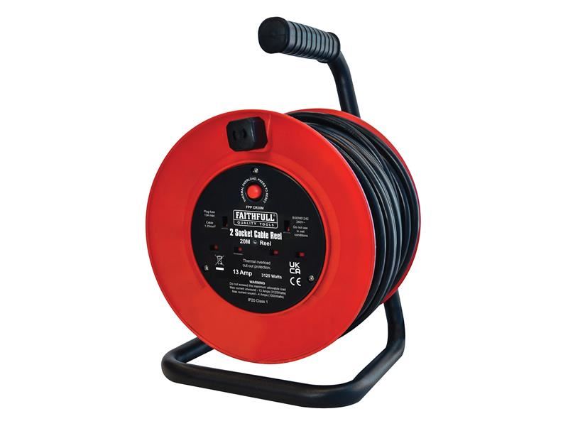 Faithfull Power Plus Open Drum Cable Reel 240V 13A 2-Socket 20m Faithfull Power Plus - Town Tools