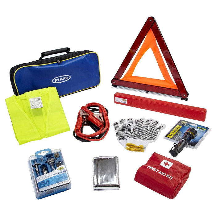 Ring RCT2 9 Piece Emergency Car Kit, with Universal Spare Bulb Kit, Booster Cabl Ring Automotive - Town Tools 