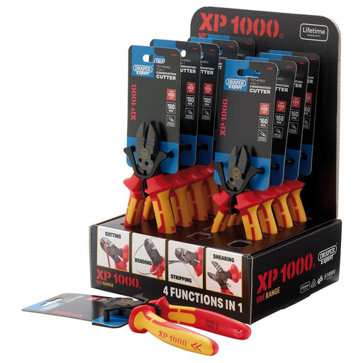 XP1000 Counter Top Display of VDE 160mm 4-in-1 Tethered Combination Cutters & 180mm 4-in-1 Tethered Combination Cutters (10 Piece) Draper - Town Tools