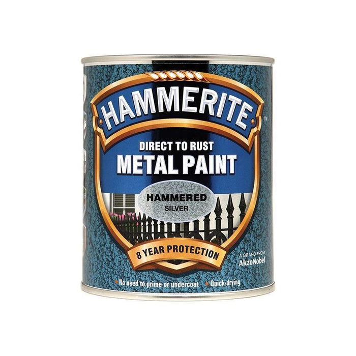 Hammerite Direct to Rust Hammered Finish Metal Paint Silver 750ml Hammerite - Town Tools