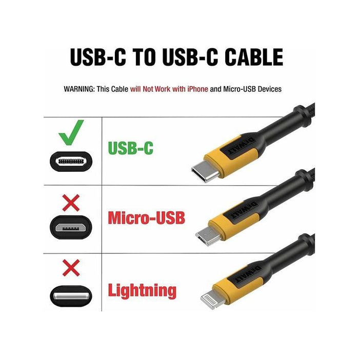 Dewalt Telecoms USB C to USB C Reinforced Charging Cable 1.2m (4ft) DEWALT Telecoms - Town Tools