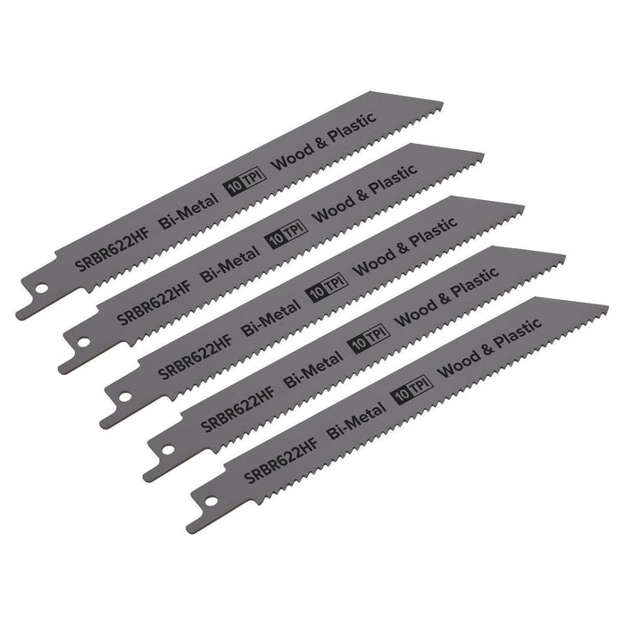 Sealey Reciprocating Saw Blade Wood & Plastics 150mm 10tpi Pack of 5 SRBR622HF Sealey - Town Tools 