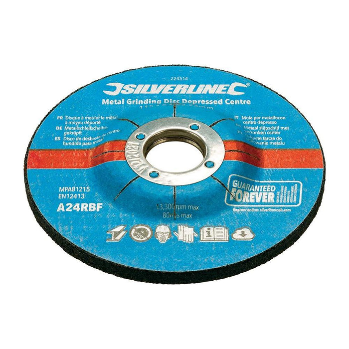 Silverline Metal Grinding Discs Depressed Centre 10pk 115 x 6 x 22.23mm Silverline - Town Tools 