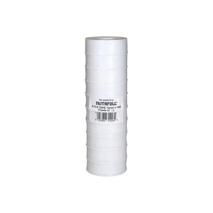 Faithfull P.T.F.E Tape 12mm x 12m White (Pack 10) Faithfull - Town Tools