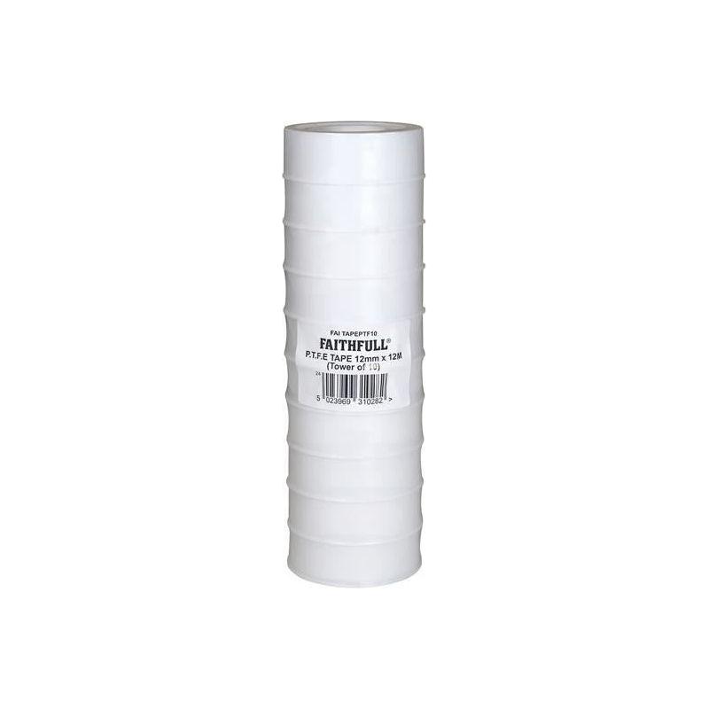 Faithfull P.T.F.E Tape 12mm x 12m White (Pack 10) Faithfull - Town Tools