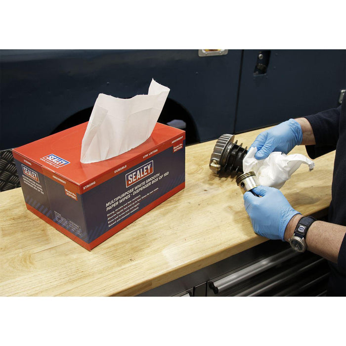 Sealey Multipurpose Paper Wipes in Dispenser Box Smooth White 73gsm 150 Sheets Sealey - Town Tools 