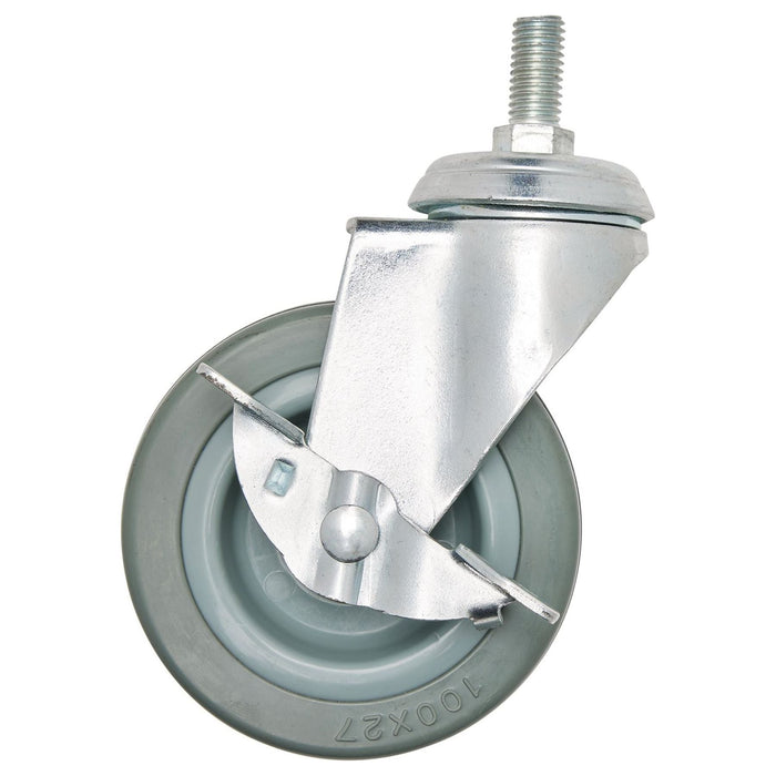 Draper Swivel Bolt Fixing Rubber Castor with Brake, 100mm Diameter, S.W.L. 80kg Draper - Town Tools