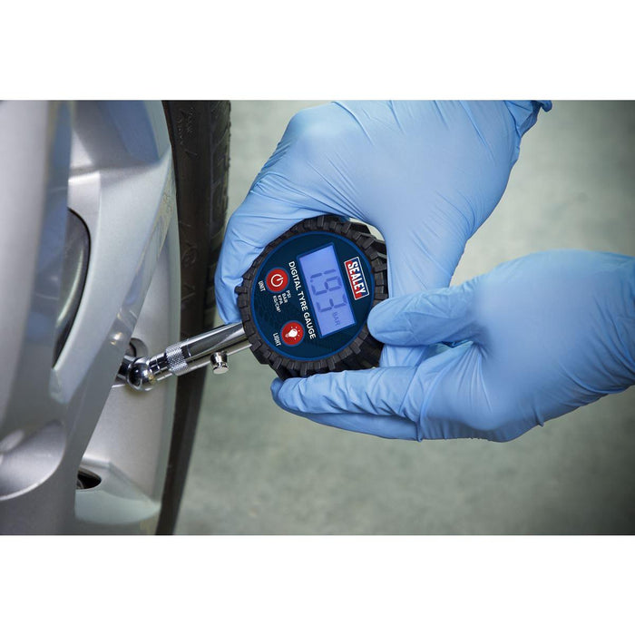 Sealey Digital Tyre Pressure Gauge with Swivel Head & Quick Release TST001 Sealey - Town Tools 