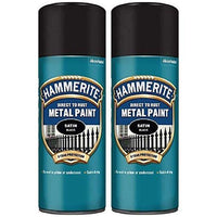 2X 400ml  Hammerite SATIN BLACK Direct to Rust Metal Spray Paint Aerosol 400ml