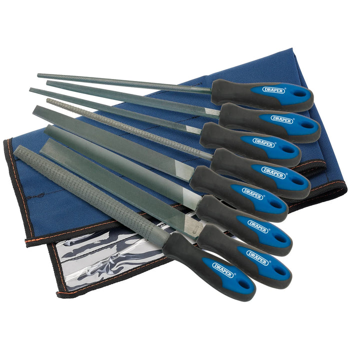 Draper Soft Grip Engineers File and Rasp Set, 200mm, Blue (8 Piece) - 8106B/8