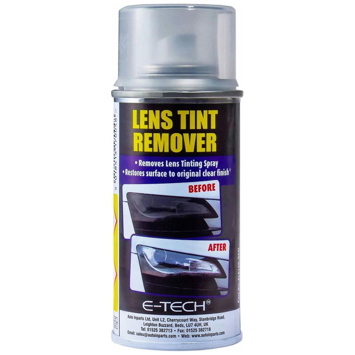 E-Tech Light Lenses Lens Tint Remover Spray Glass Plastic Car Motorbike 150ml