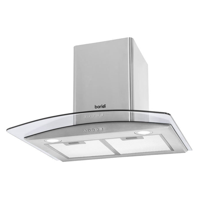 Baridi Curved Glass Cooker Hood Carbon Filters & LED Lights 60cm Stainless Steel Baridi - Town Tools 