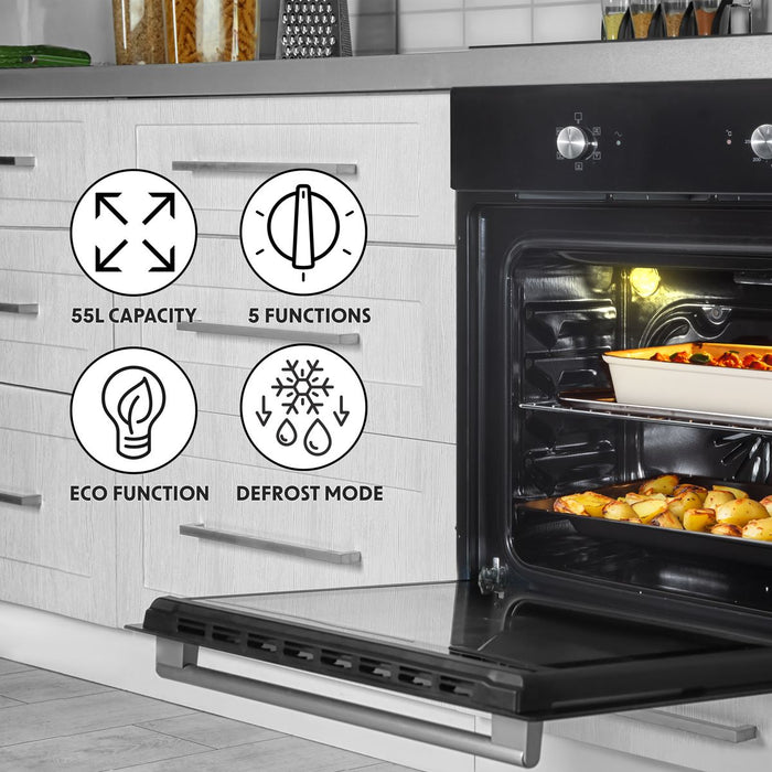 Baridi Integrated Fan-Assisted Electric Oven 60cm 55L Capacity - Black