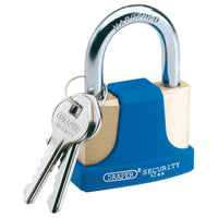 Draper Solid Brass Padlock and 2 Keys with Hardened Steel Shackle and Bumper, 52