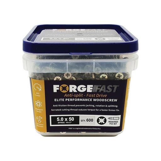 Forgefix ForgeFast Pozi Compatible Elite Performance Wood Screw ZY 5.0 x 50mm Tub 600 ForgeFix - Town Tools