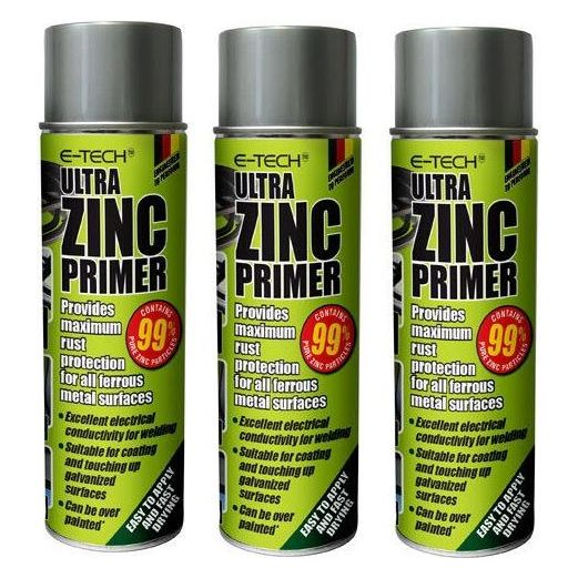 3x E-Tech ULTRA Zinc Primer Paint Spray Metal Welding Galve Rust Prevent 500ml E-Tech - Town Tools 