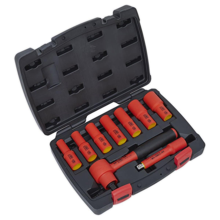 Sealey Insulated Socket Set 9pc 3/8"Sq Drive 6pt WallDrive VDE Approved AK7942 Sealey - Town Tools 