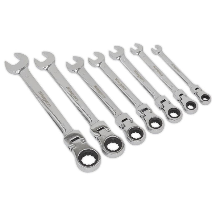 Sealey Flexible Head Ratchet Combination Spanner Set 7pc Metric S01143 Siegen by Sealey - Town Tools 