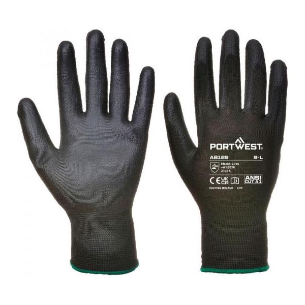 Portwest (Pk12) Black Pu Palm Glove L AB129BKRL