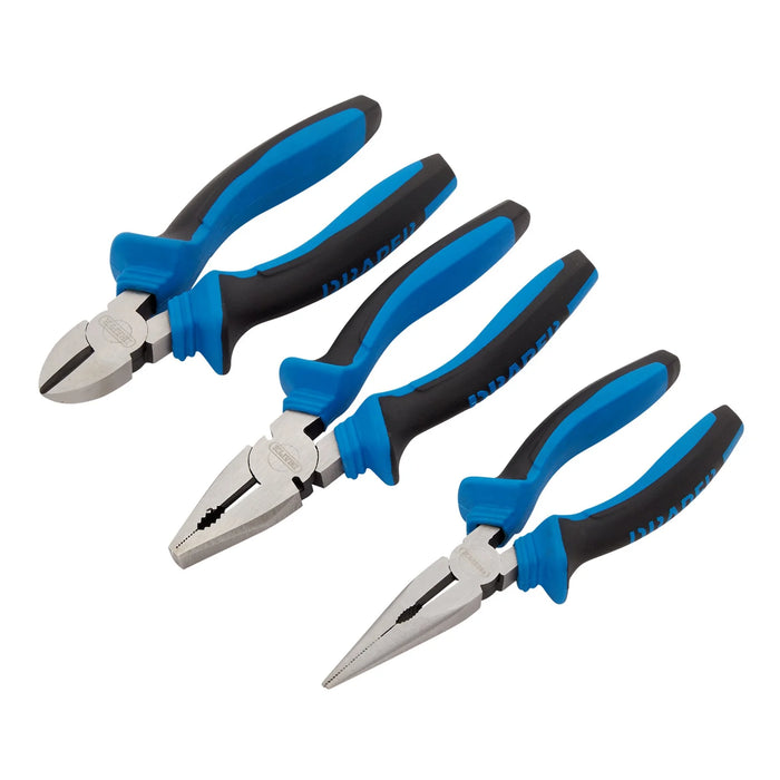 Draper Soft Grip Pliers Set, 160mm, Blue (3 Piece) - SGPS/3