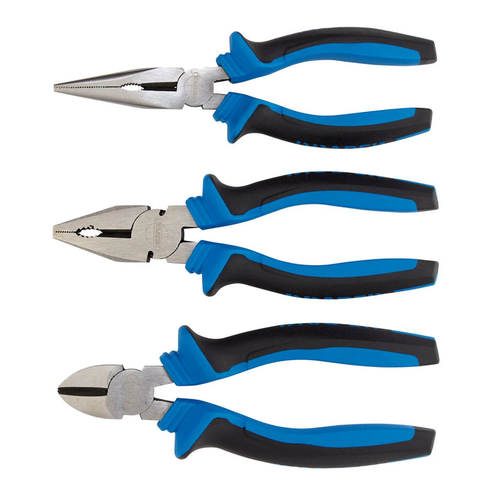 Draper Soft Grip Pliers Set, 160mm, Blue (3 Piece) - SGPS/3