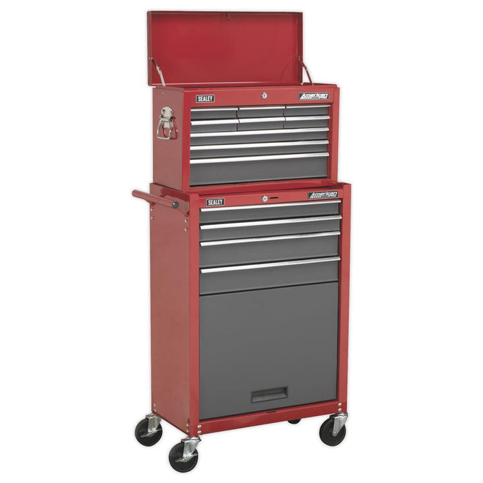 Sealey Topchest & Rollcab Combination 13 Drawer with Ball-Bearing Slides Red/Gre Sealey - Town Tools 