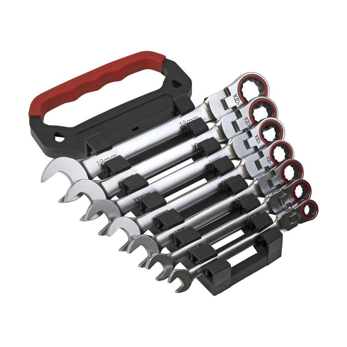 Sealey Flexi-Head Ratchet Combination Spanner Set 7pc Metric Platinum Series Sealey - Town Tools 