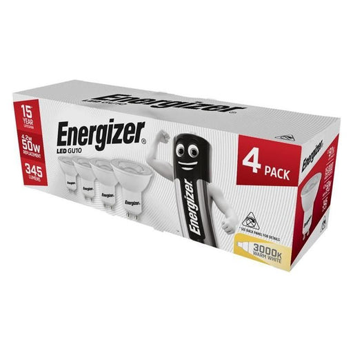 Energizer® LED GU10 50° Non-Dimmable Bulb, Warm White 345 lm 4.2W (Pack 4) Energizer® - Town Tools