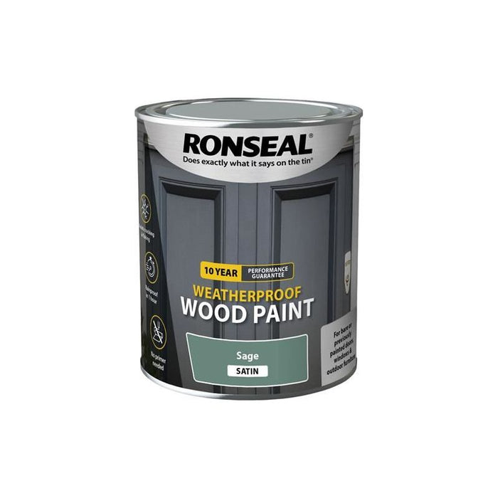 Ronseal 10 Year Weatherproof Wood Paint Sage Satin 750ml Ronseal - Town Tools