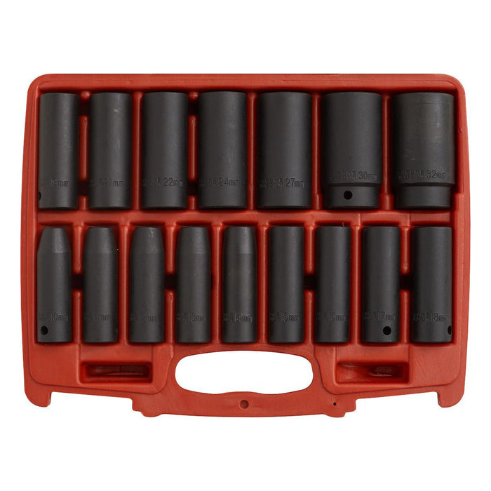 Sealey Impact Socket Set 16pc 1/2"Sq Drive Deep Metric AK5816M Sealey - Town Tools 