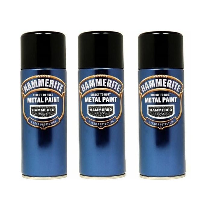 3x 400ml Hammerite HAmmERED BLACK Direct to Rust Metal Spray Paint Aerosol 400ml Hammerite - Town Tools 