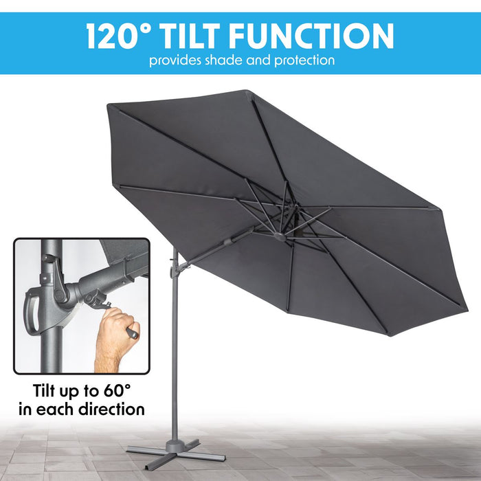 Dellonda Cantilever Parasol with 360 Rotation, Tilt & Cover 3m - Grey