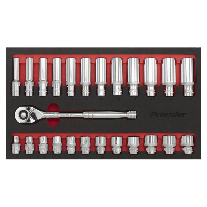 Sealey Ratchet Wrench & Socket Set 25pc 3/8"Sq Drive AK66722 Sealey - Town Tools 